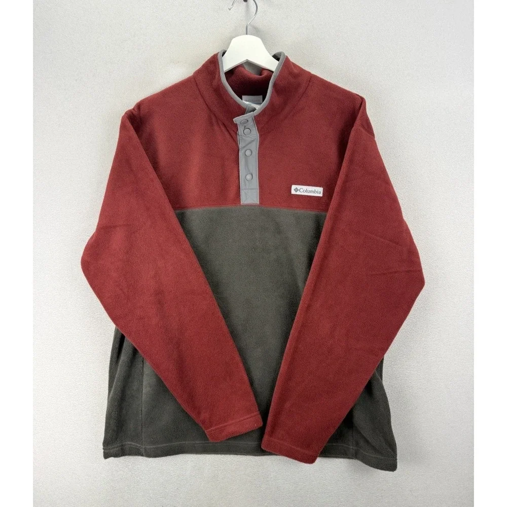 Columbia Steens Mountain Men's XL Fleece Pullover Half Snap Red Gray Colorblock